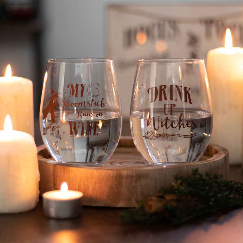 'My Broomstick runs of Wine' Wine glass