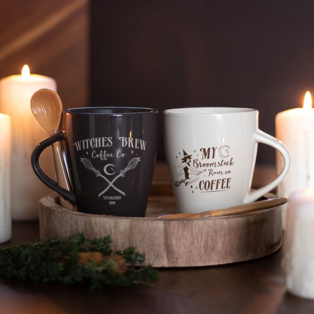 My Broomstick runs on Coffee Mug and Spoon Set