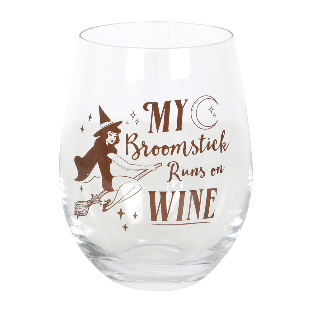 'My Broomstick runs of Wine' Wine glass