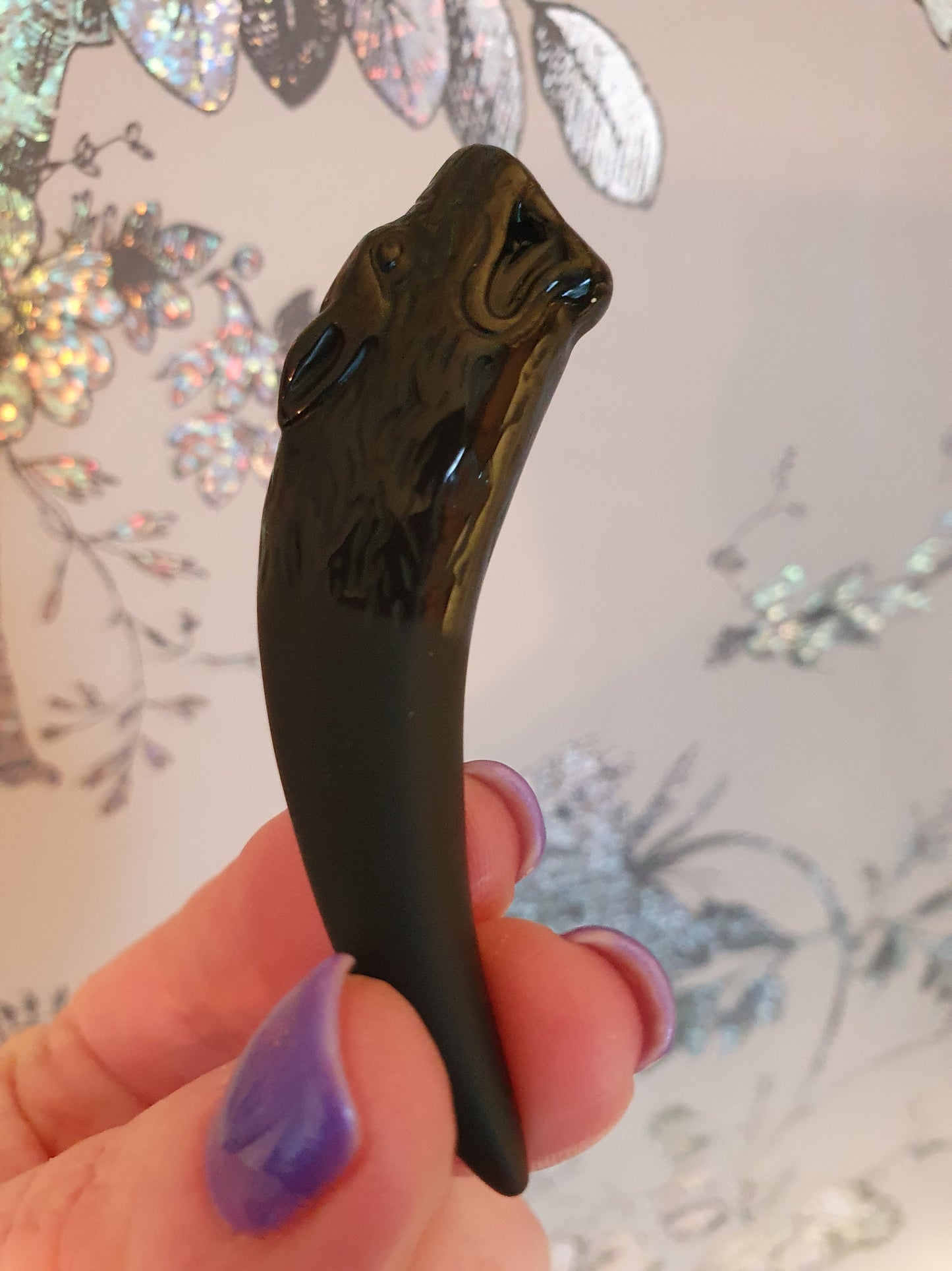 Obsidian Wolf tooth pendant