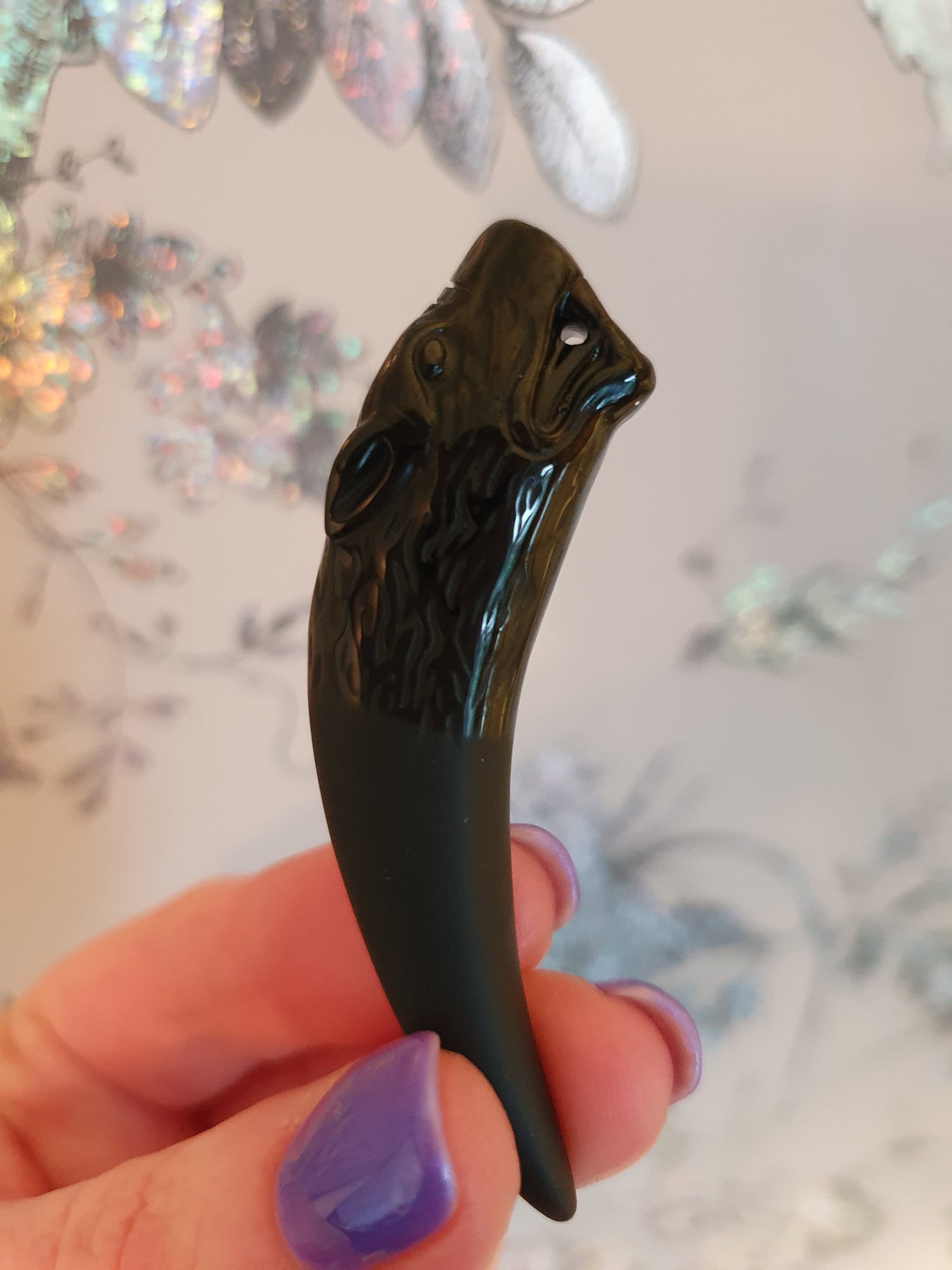 Obsidian Wolf tooth pendant