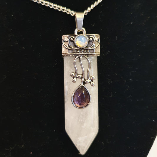 Clear Quartz, Amethyst and Opalite Pendant