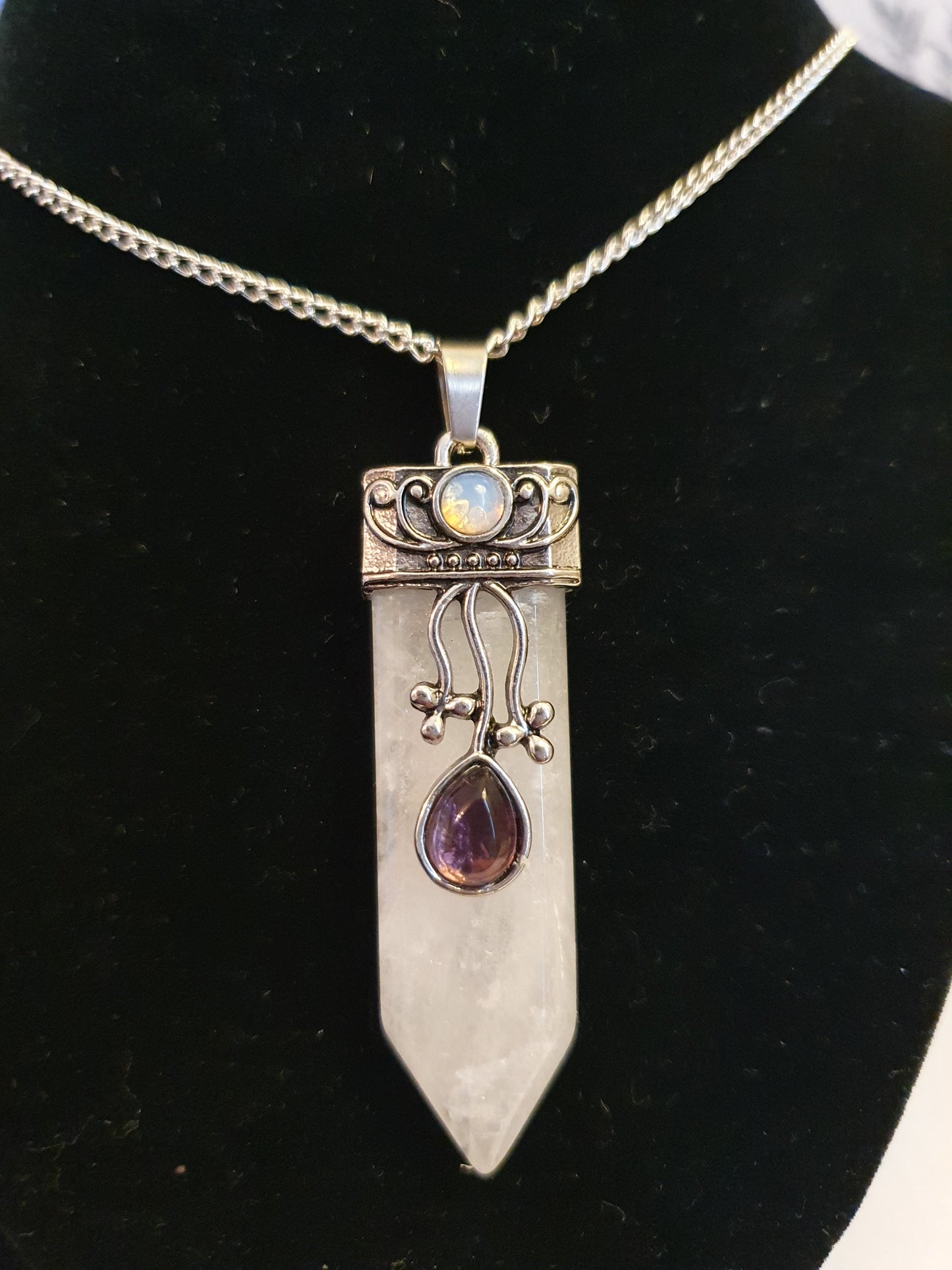 Clear Quartz, Amethyst and Opalite Pendant