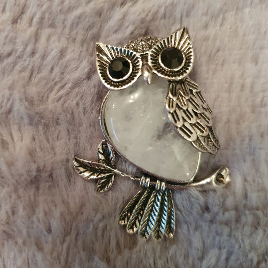 Clear Quartz Owl Brooch