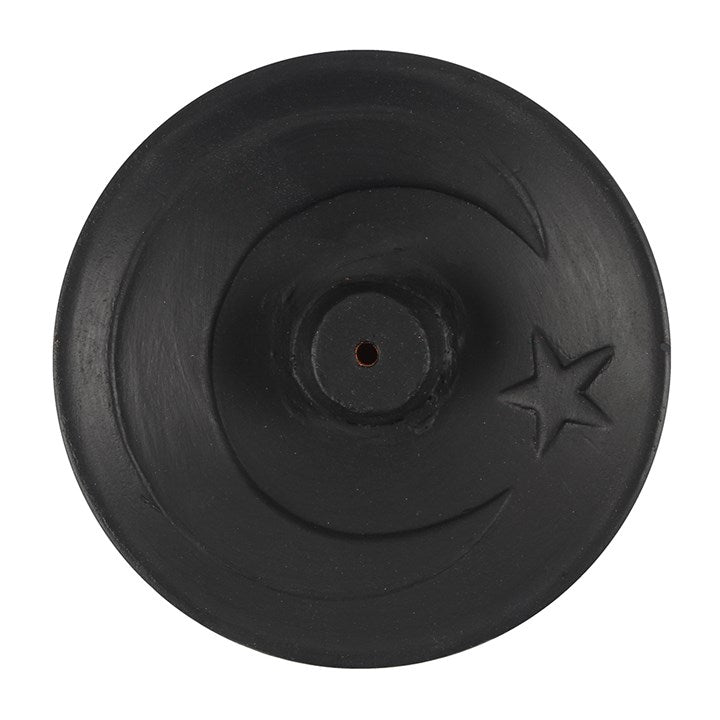 Black Moon Crescent Terracotta Incense Plate