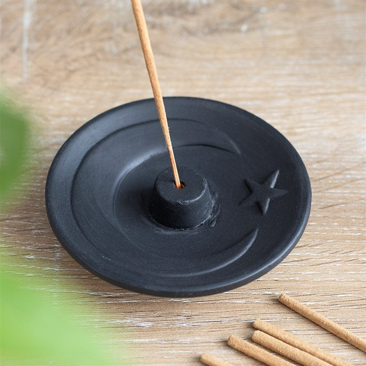 Black Moon Crescent Terracotta Incense Plate