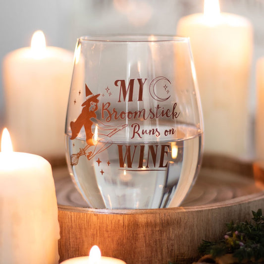 'My Broomstick runs of Wine' Wine glass