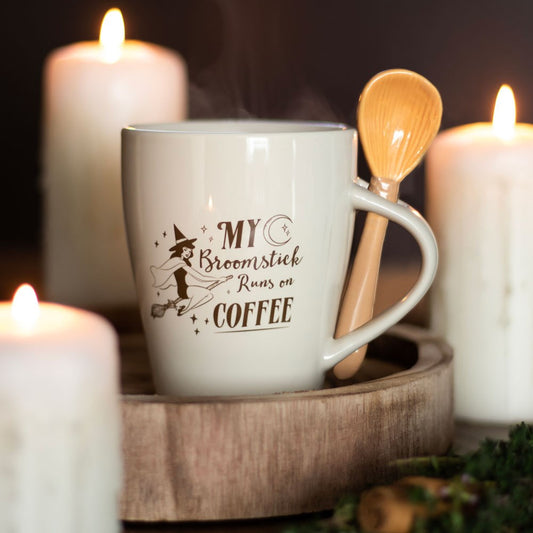 My Broomstick runs on Coffee Mug and Spoon Set